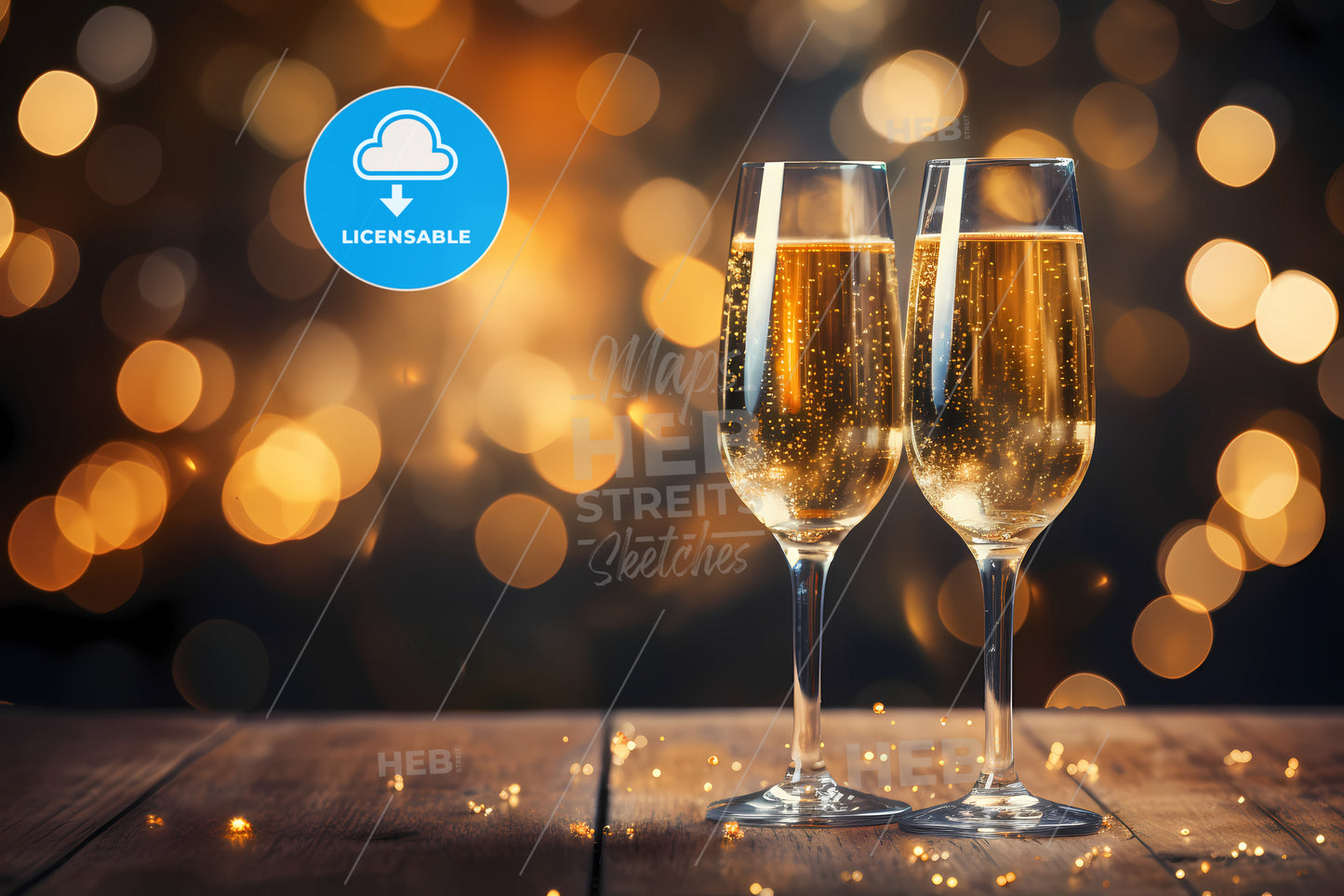 Two Champagne Glasses, Two Glasses Of Champagne On A Table