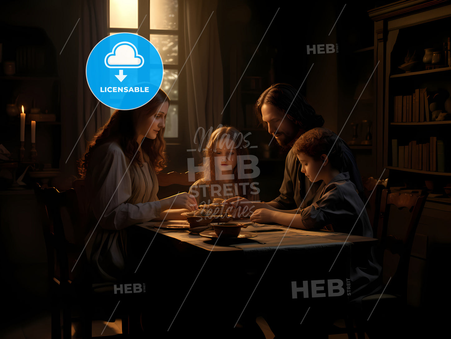 A Seemingly Harmonious, A Family Sitting At A Table