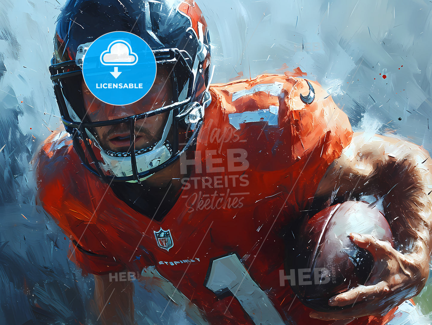 American Football, A Football Player Holding A Football