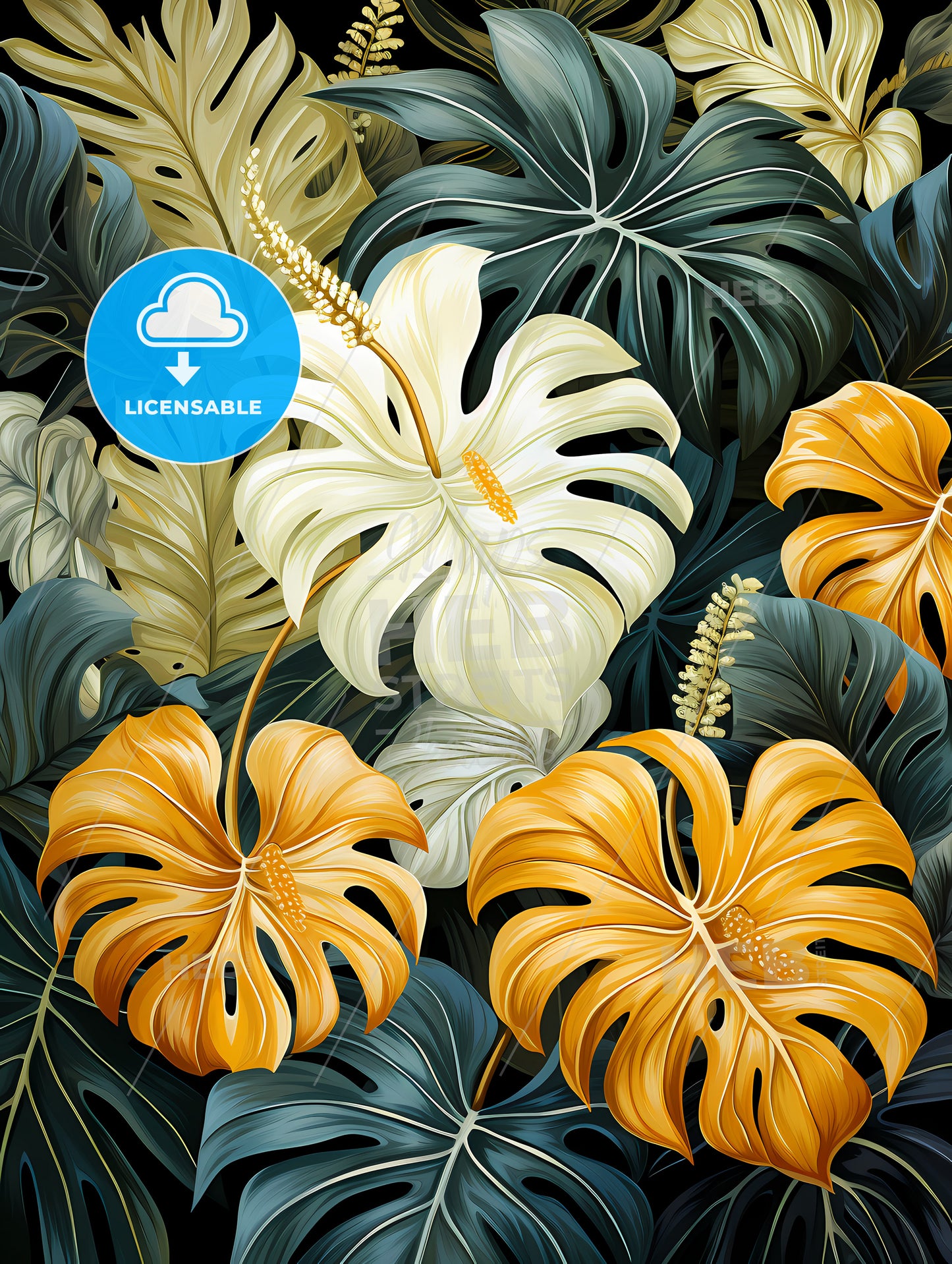 Monochrome Monstera Tropical Leaves, A Close Up Of Leaves