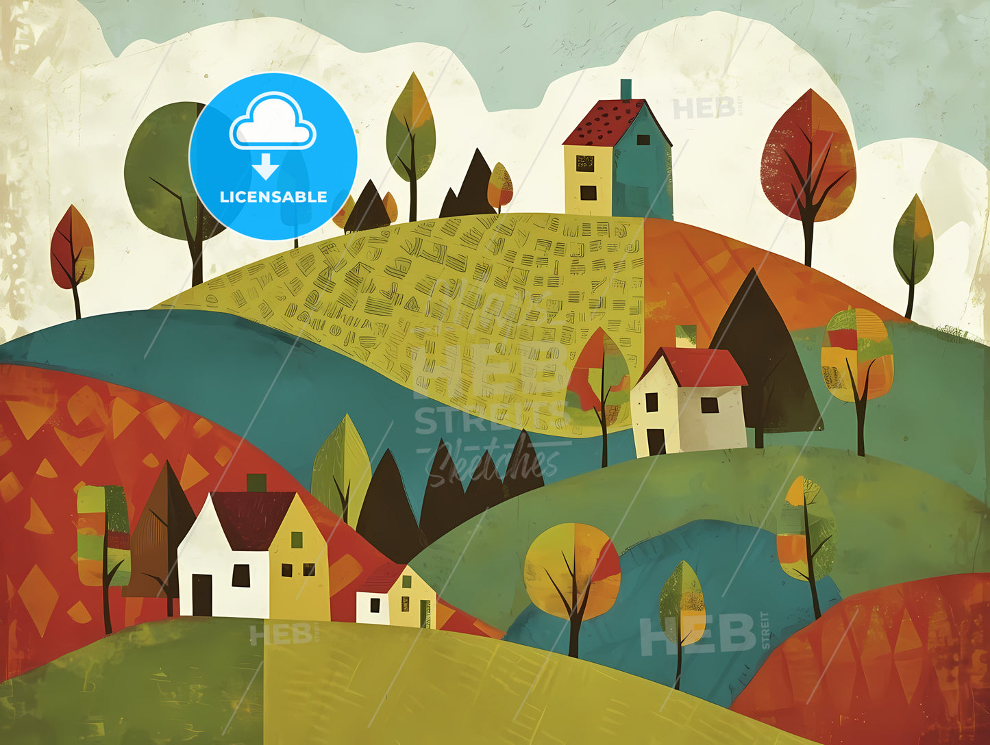 Cartoon Farm Background, A Landscape With Houses And Trees