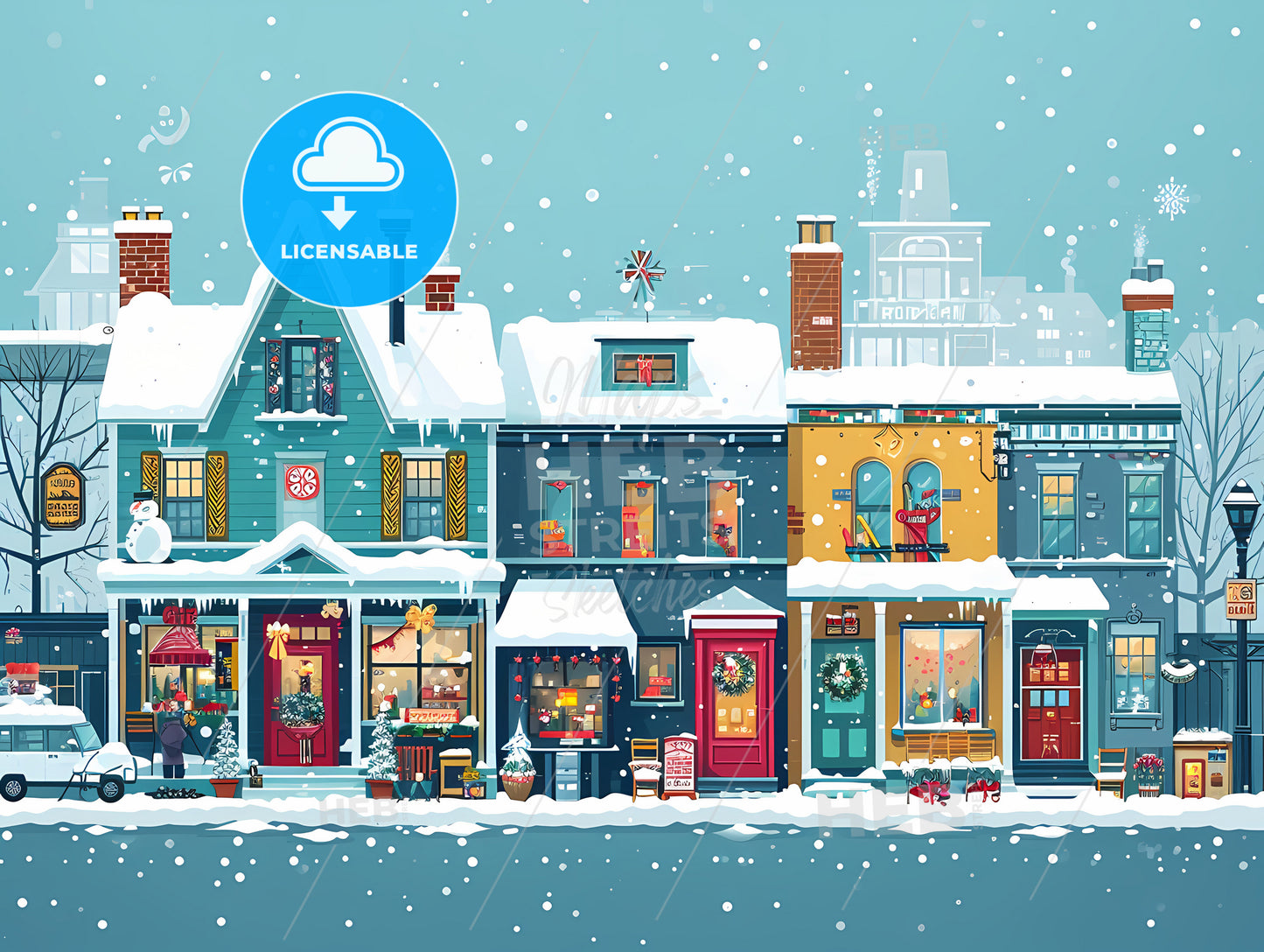 Ski Line, A Row Of Houses With Snow On The Ground