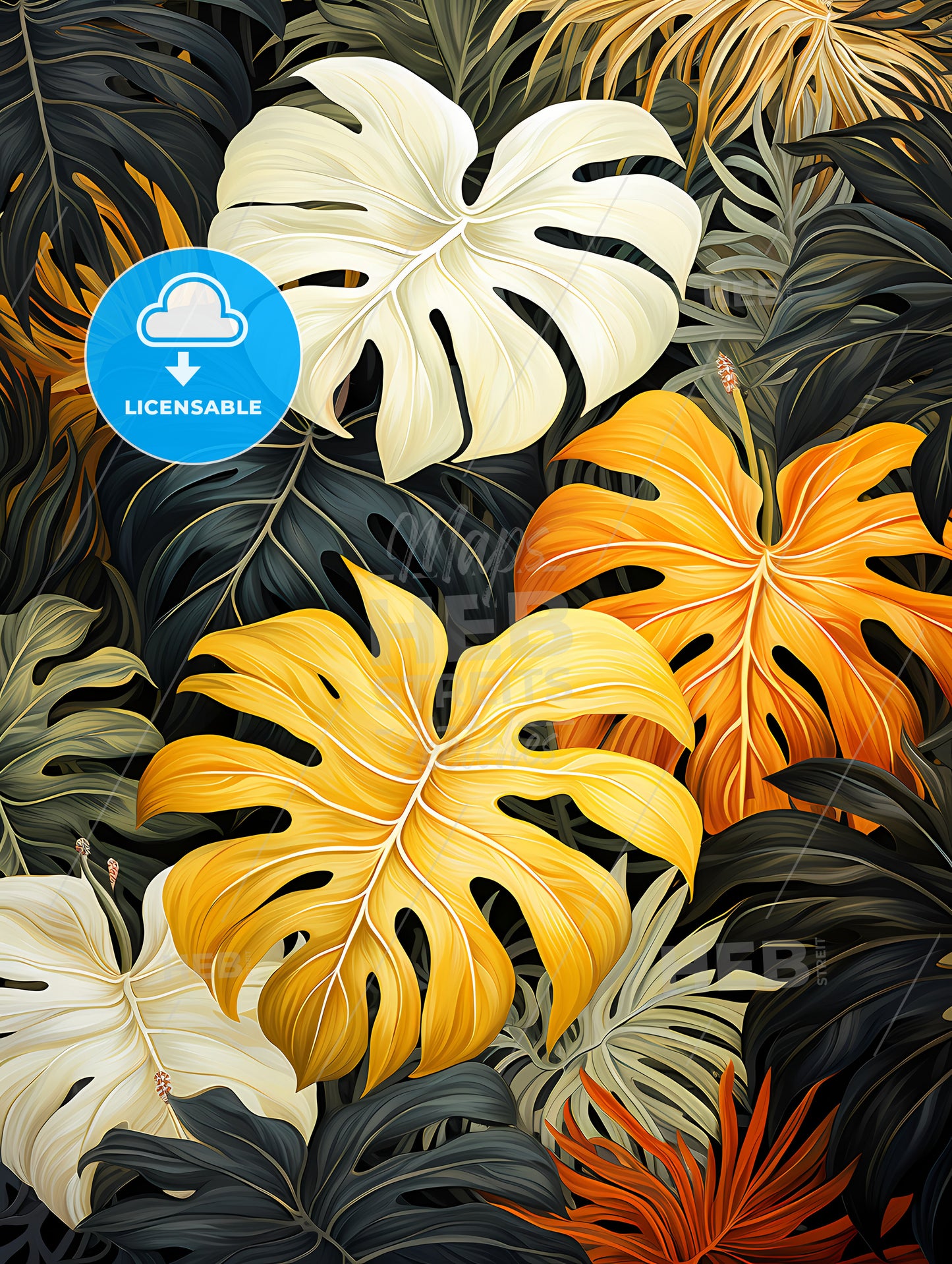 Monochrome Monstera Tropical Leaves, A Group Of Colorful Leaves