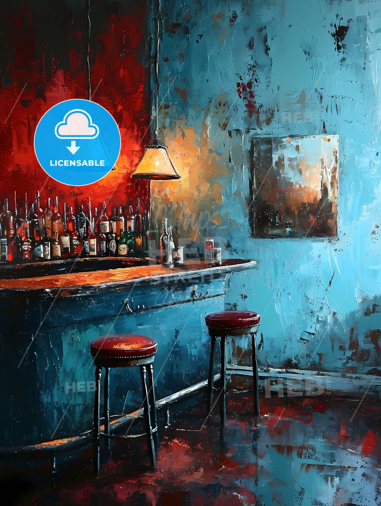 Bar Warm Lamp Windownight, A Bar With A Bar And Stools