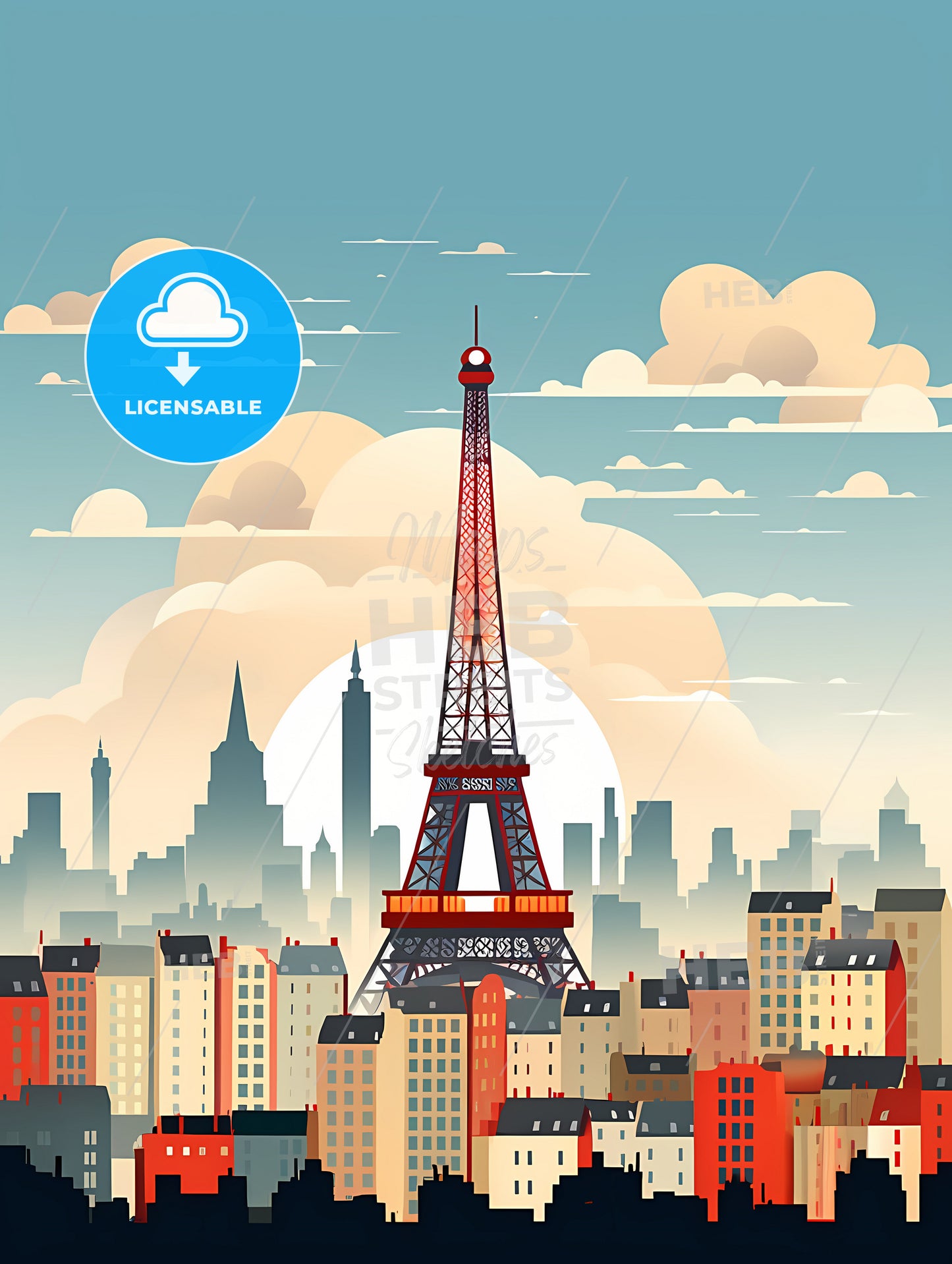 Minimalist Paris Skyline, A Tower In A City