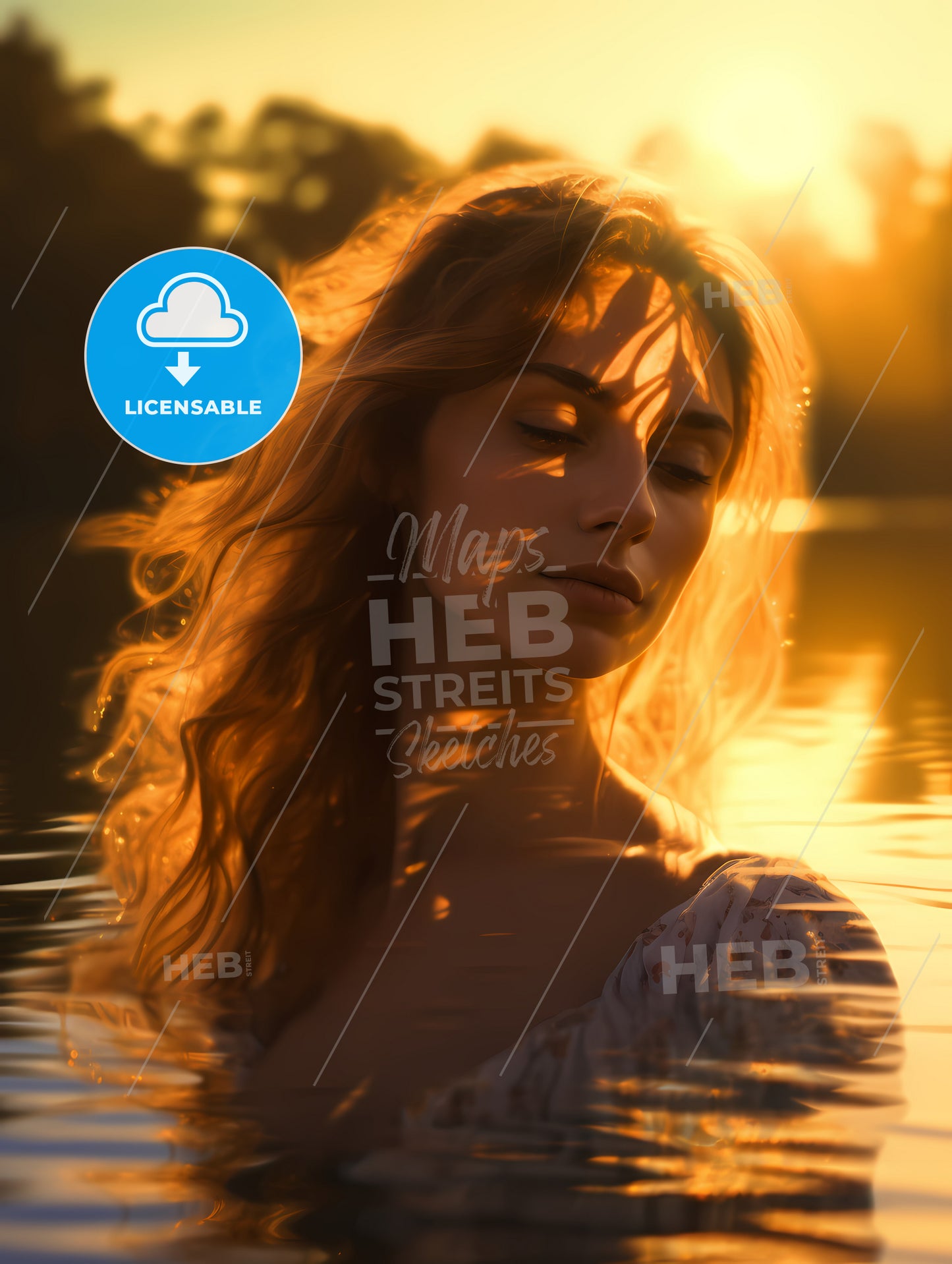 The First Ray Of Sunshine, A Woman In Water With Her Eyes Closed