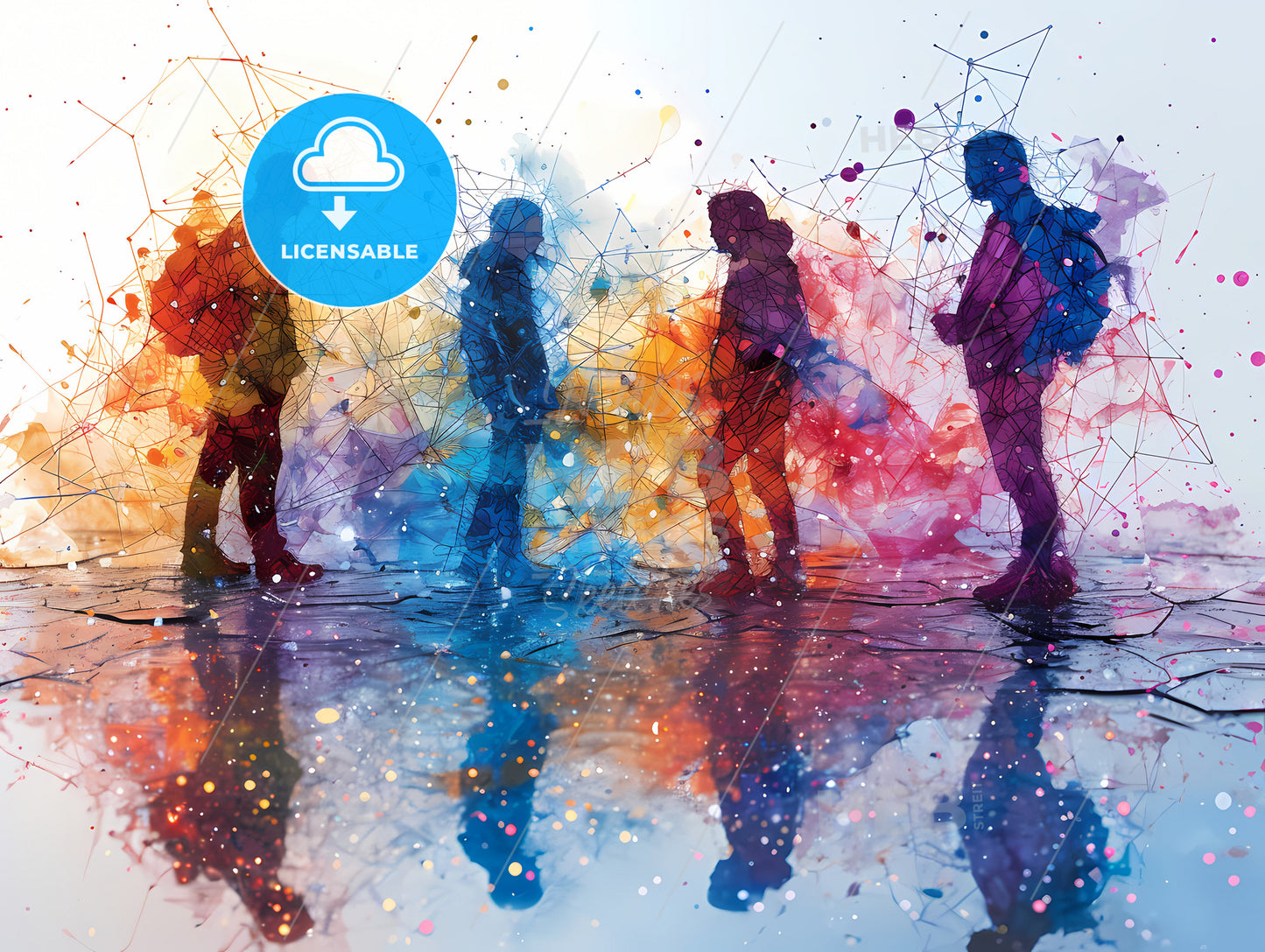 Human Silhouettes, A Group Of People Standing On A Reflective Surface