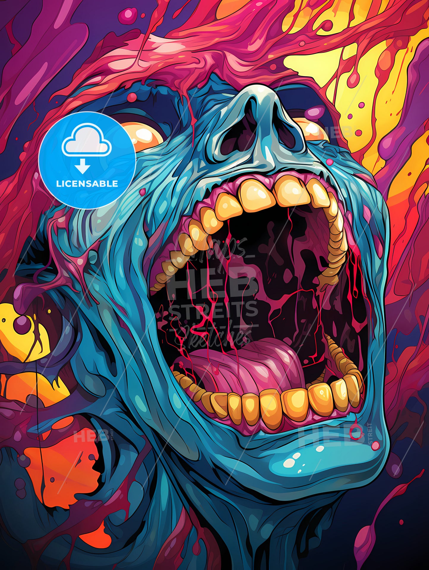 Low Dutch Angle Digital Acid, A Cartoon Of A Zombie Head