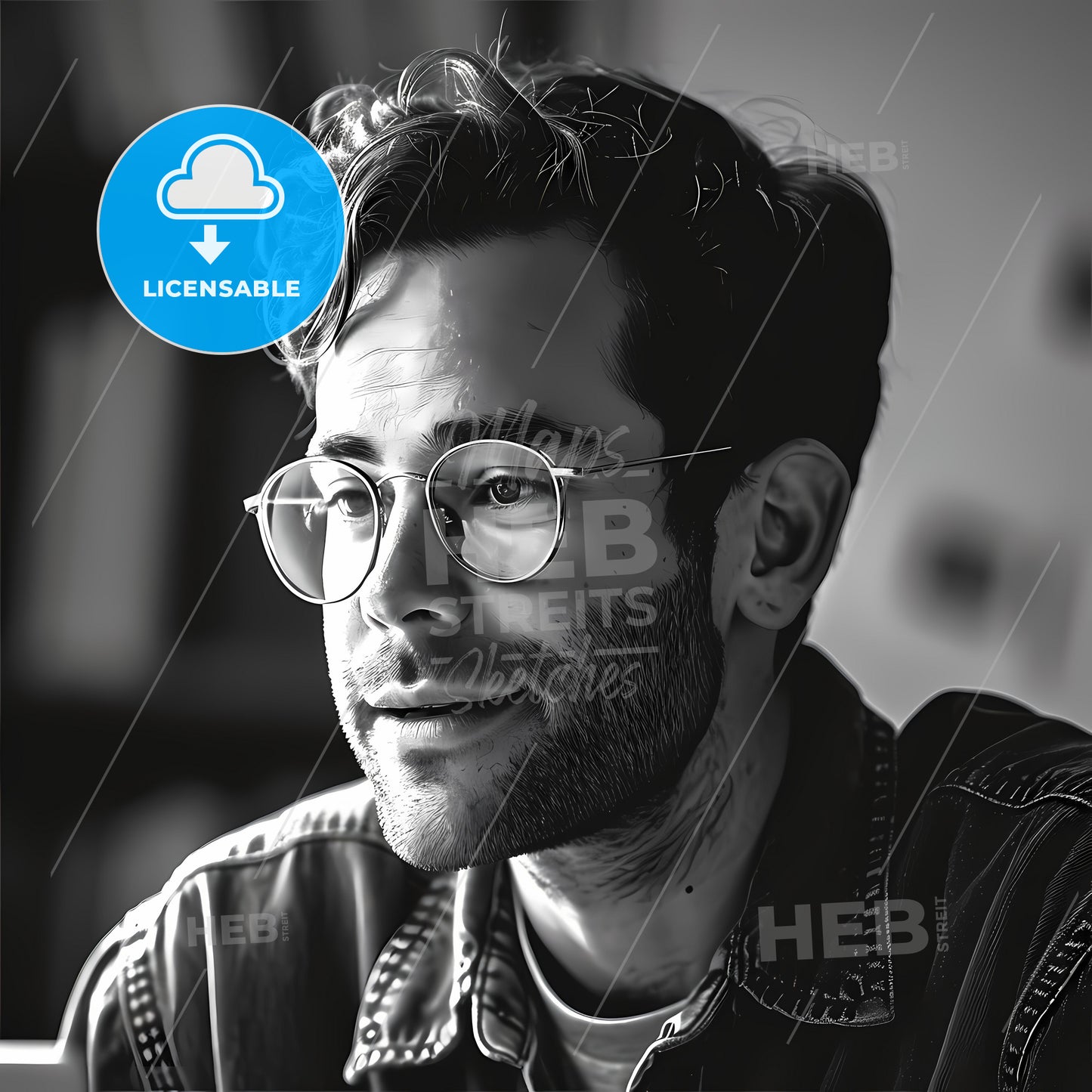 A Happy Man Sitting In A Lecture Room, A Man Wearing Glasses And Looking Away