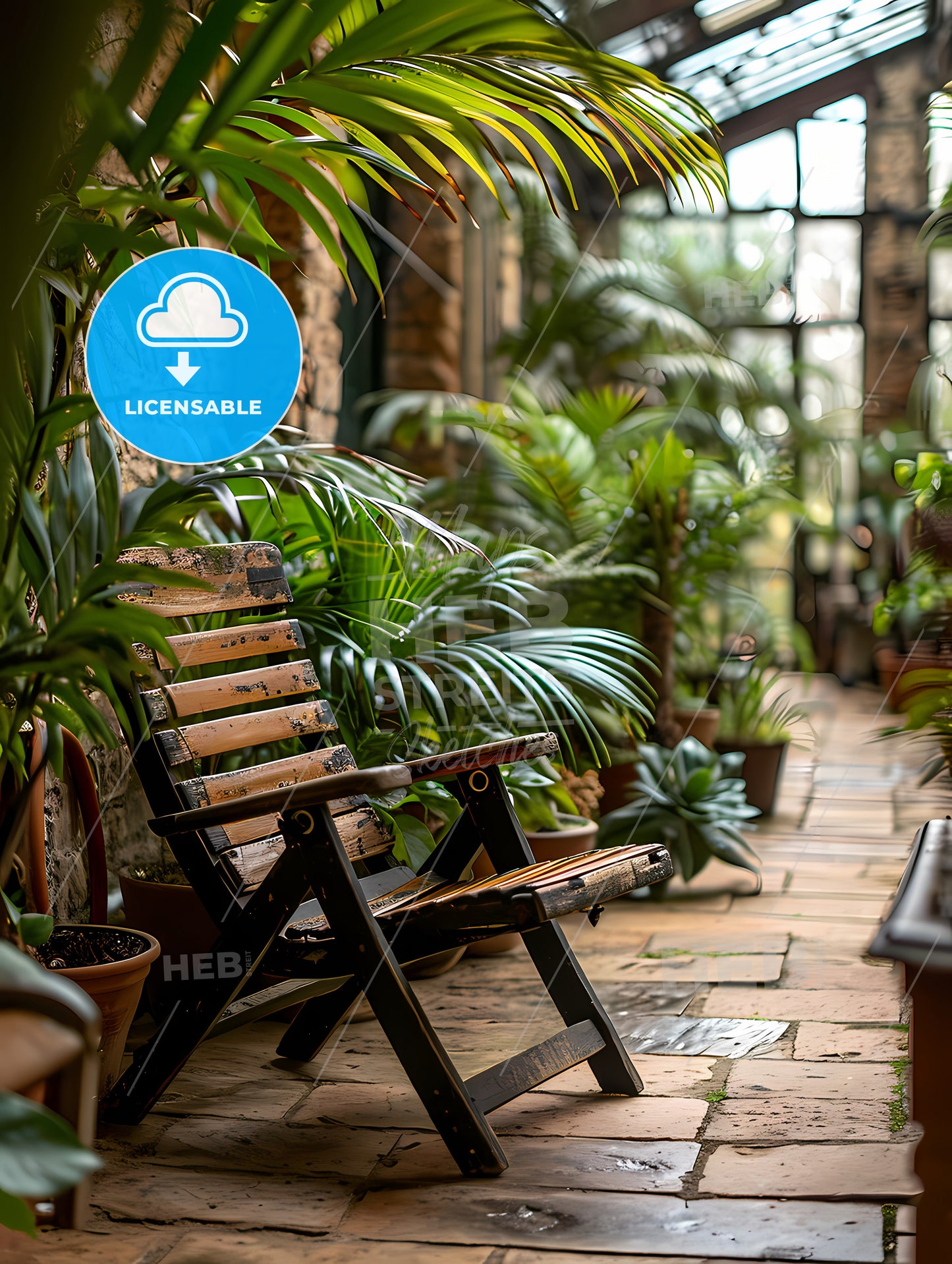 Small Patio With A Deck Chair, A Wooden Chair In A Courtyard With Plants