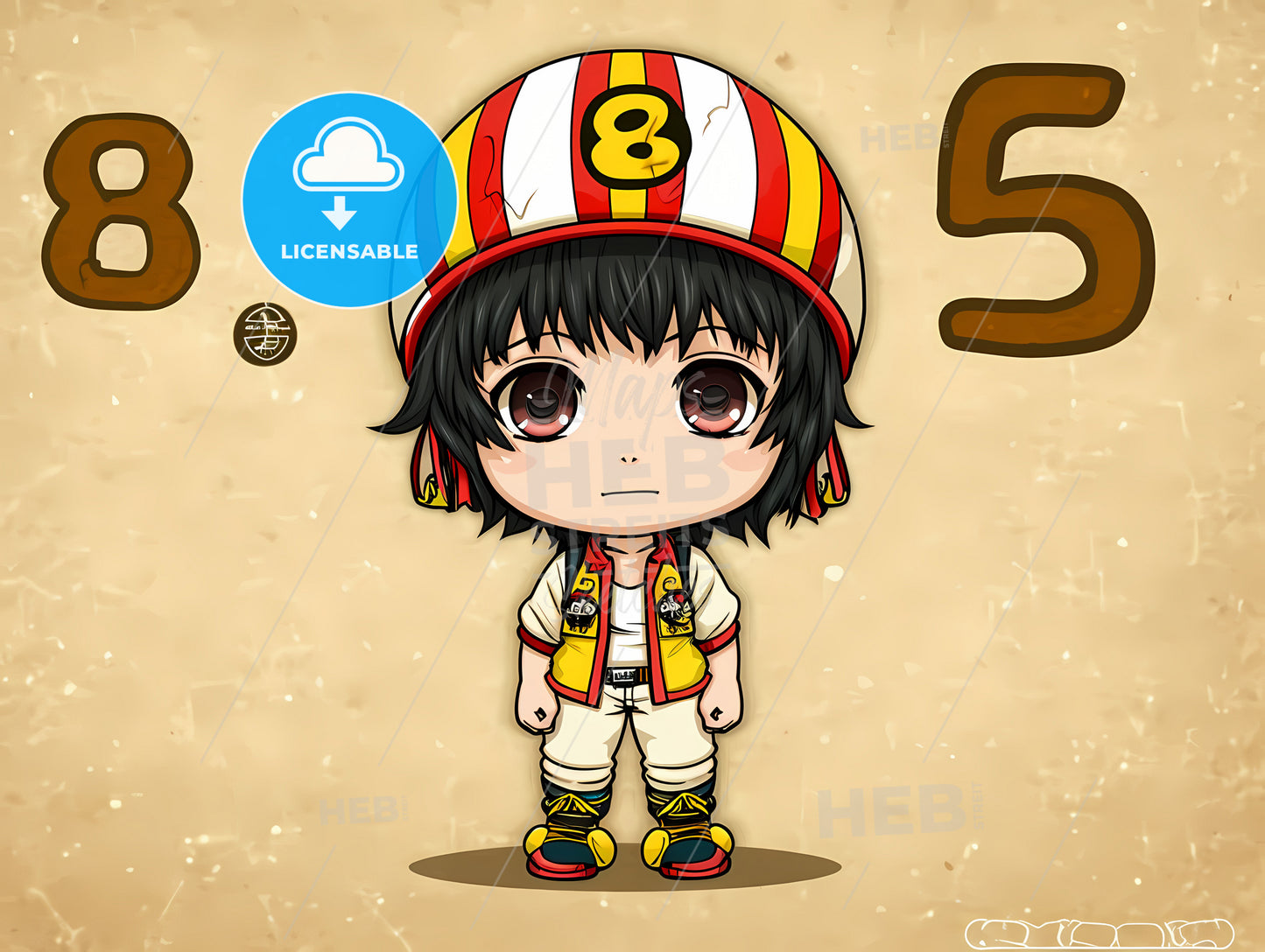 1960 Illustration Of A Girl, Cartoon Character With A Helmet And Number