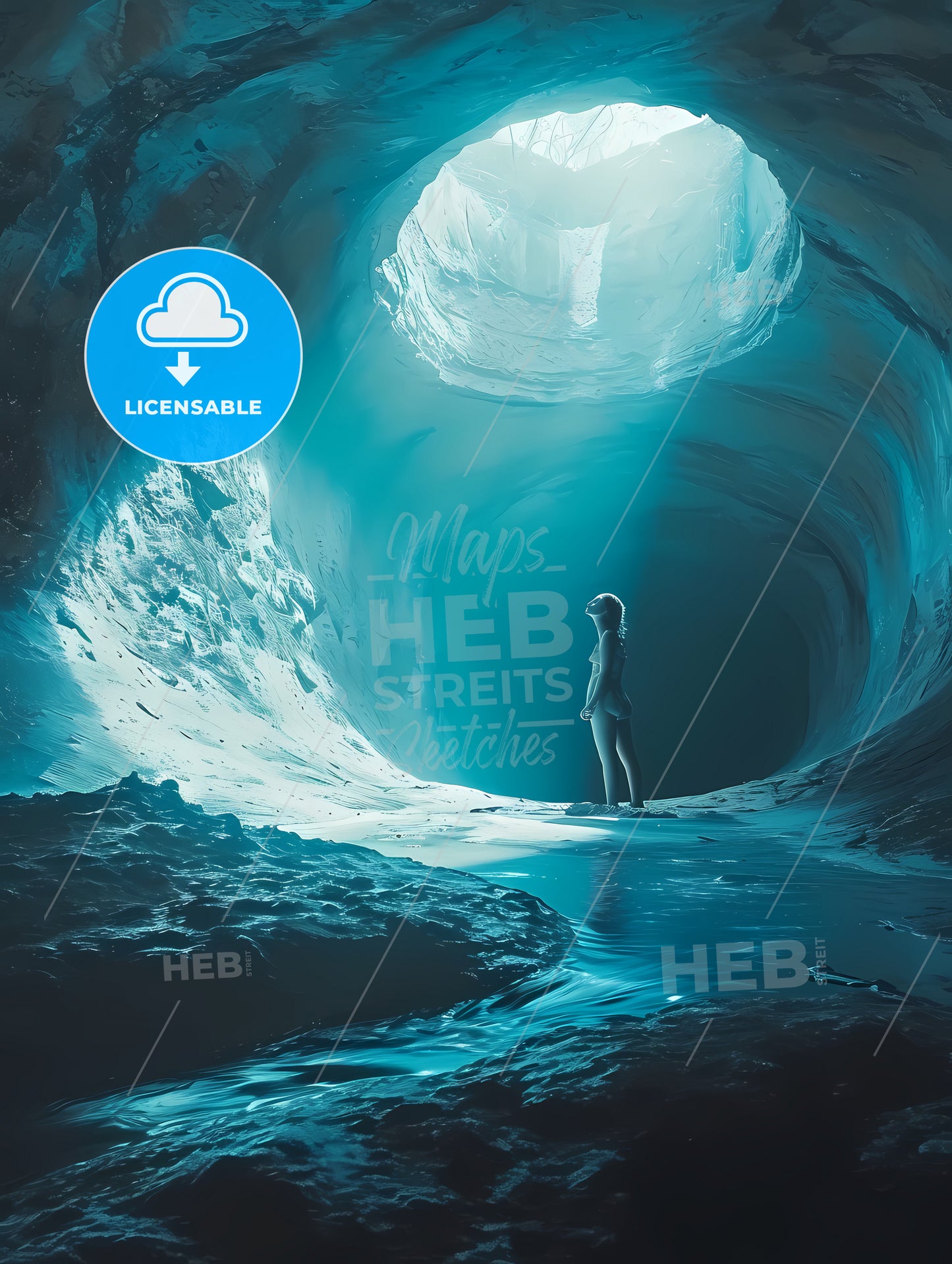 One Woman With Shadows In The Tunnel, A Woman Standing In A Cave