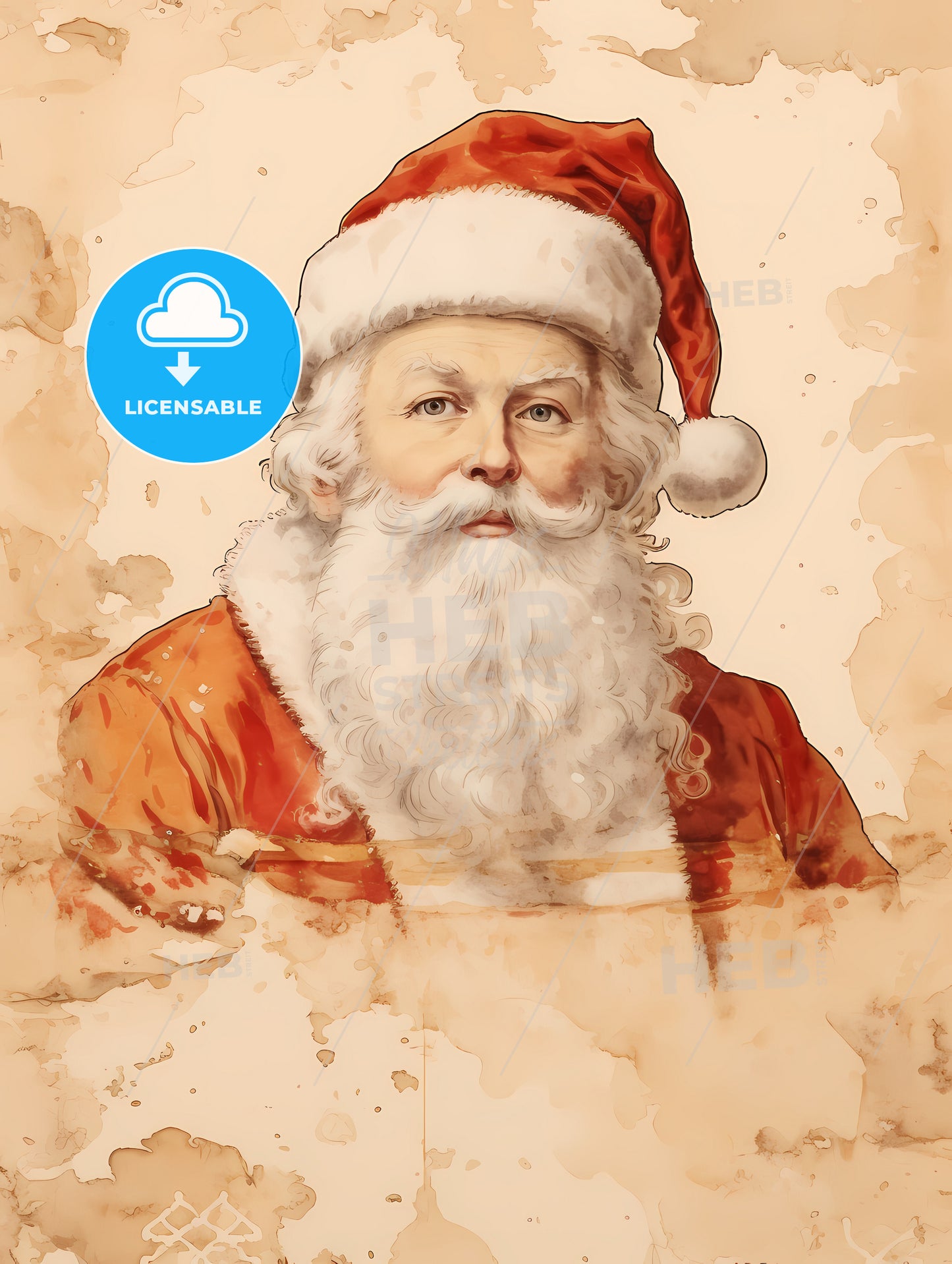 Santa Claus On A Beige Insulated Background, A Painting Of A Man Wearing A Santa Claus Garment