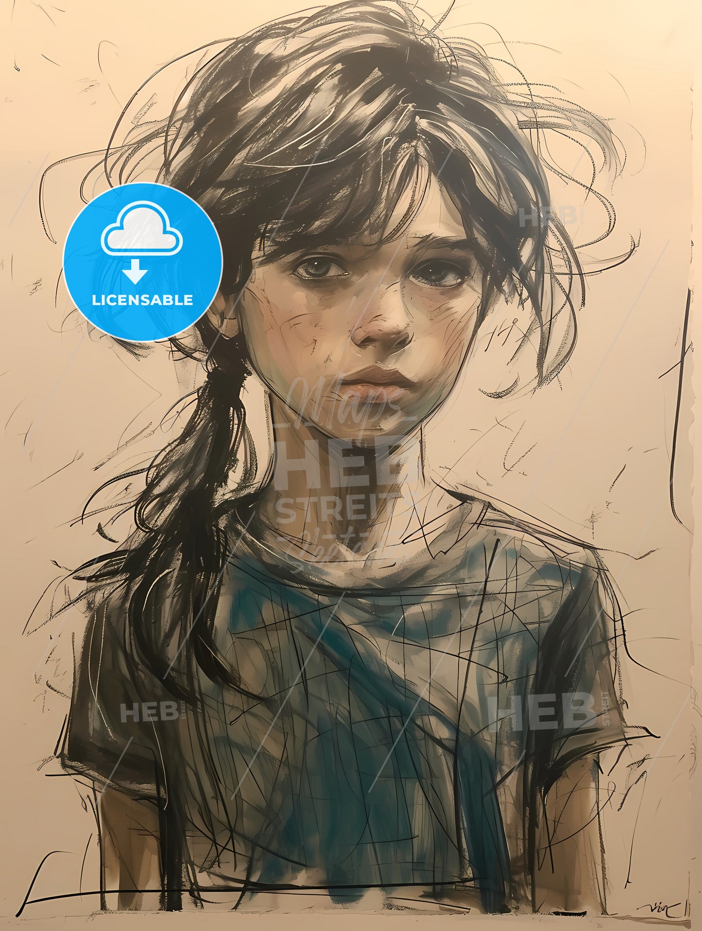 Scratchy Art. Child, A Drawing Of A Girl