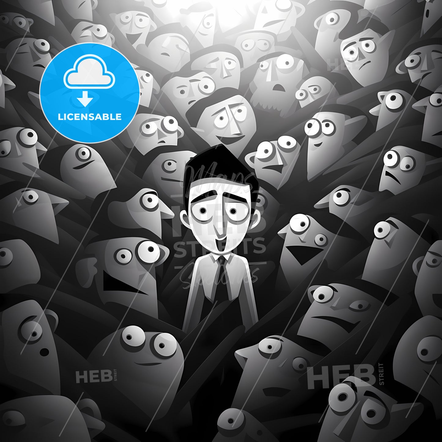 A Spotlighted Area, A Man Standing In A Crowd Of People