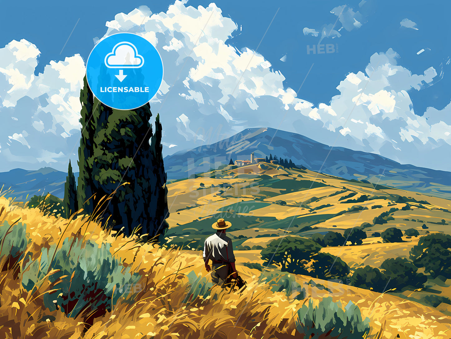 A Farmer Is Selecting, A Man Walking In A Field