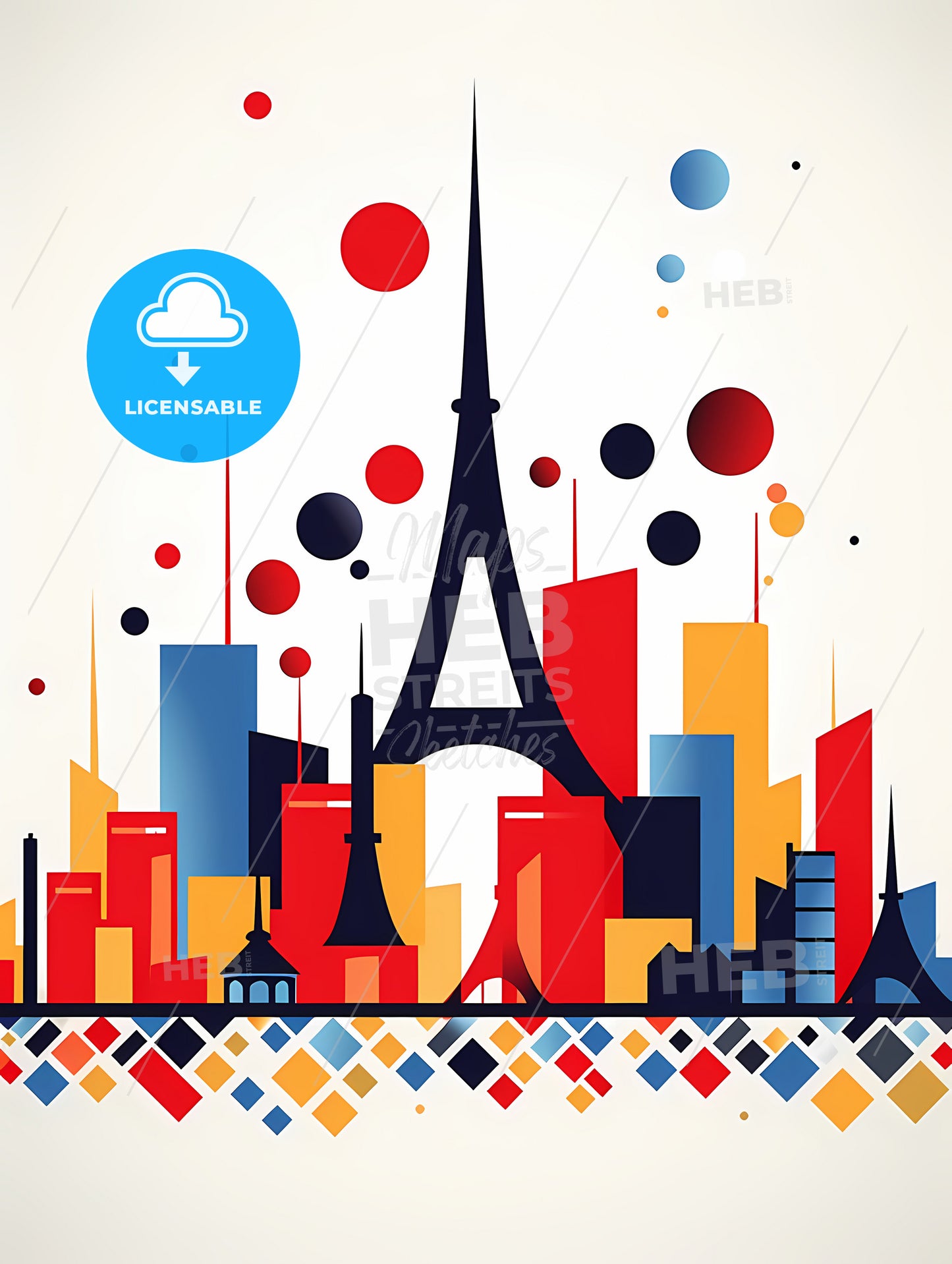 Minimalist Paris Skyline, A Colorful Cityscape With A Tower