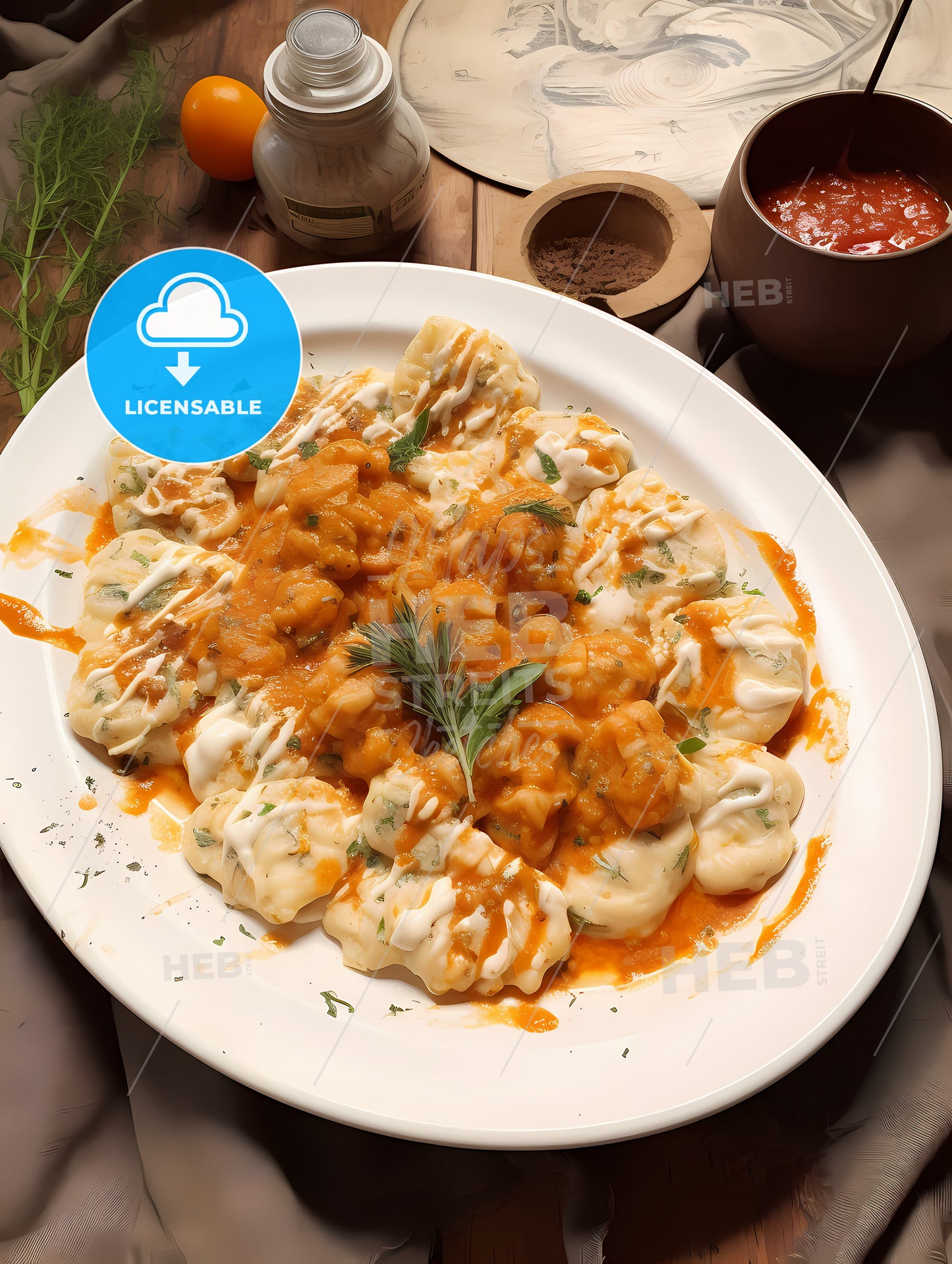 Ravioli With Tomato Sauce, A Plate Of Food On A Table