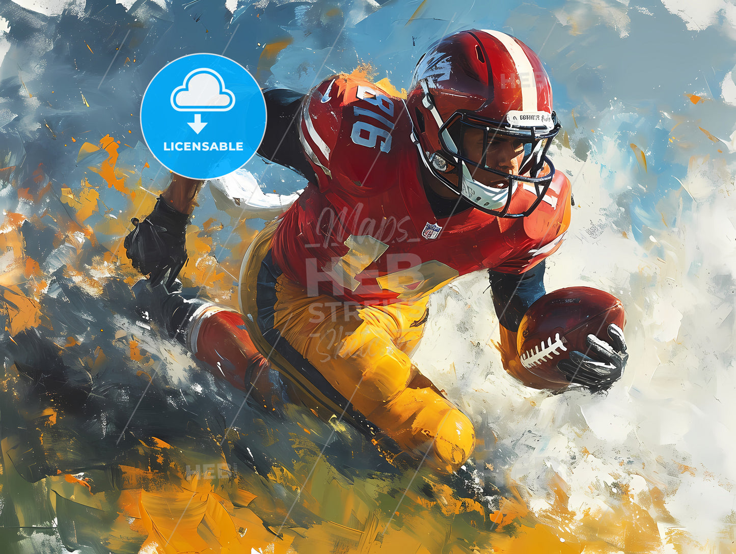 American Football, A Football Player Running With A Ball