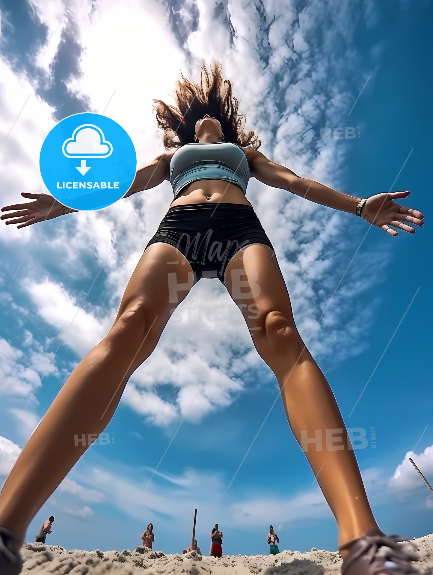 Influencer At The Beach, A Woman Jumping In The Air