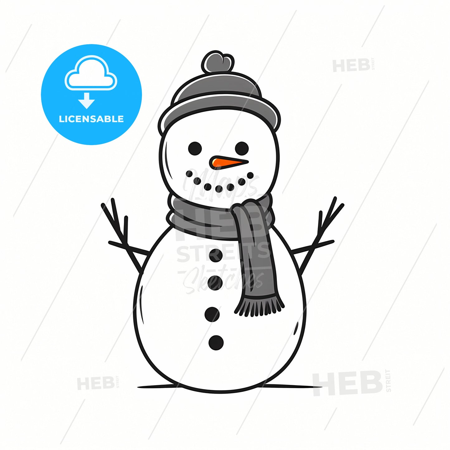 A Snowman, A Snowman With A Scarf And Hat