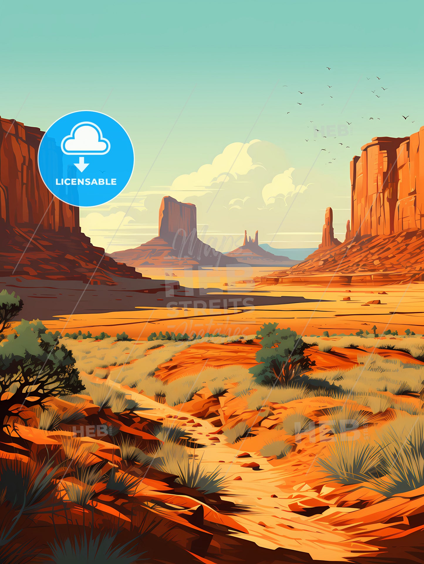 Monument Valley Natinal Park, A Landscape Of A Desert With Tall Rock Formations