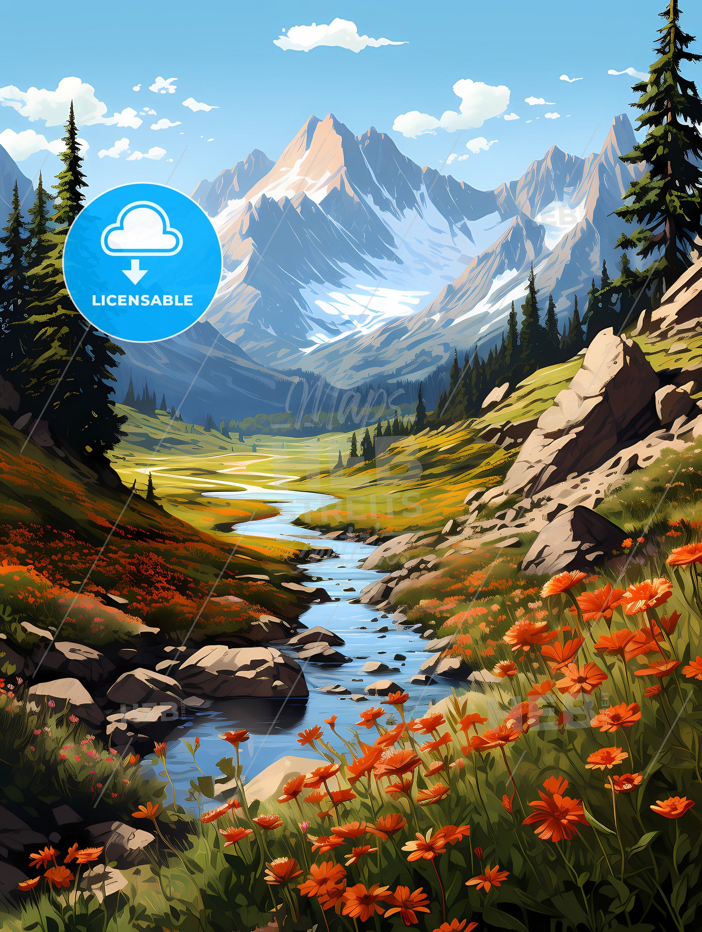 Rocky Mountain National Park, A River Running Through A Valley With Flowers And Mountains