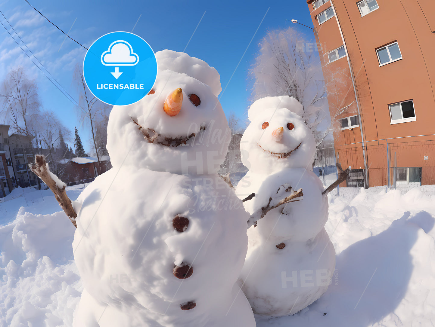 My Hometown Two Smiling Snowmen, Two Snowmen In The Snow