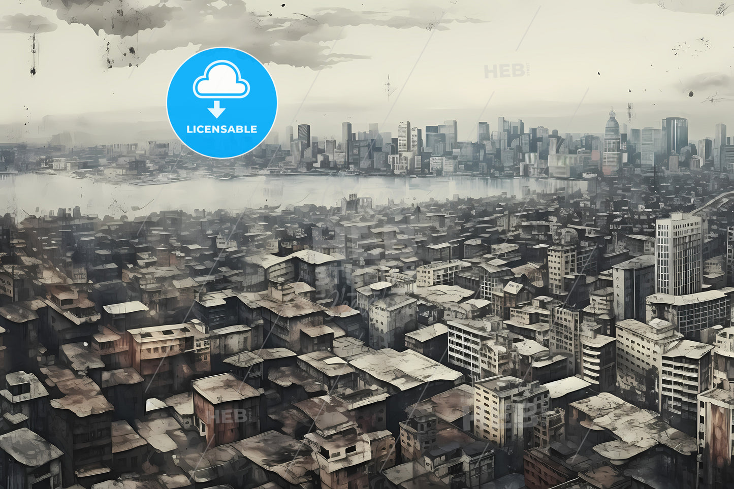 Panoramic View Of The City, A City With Many Buildings And A Body Of Water