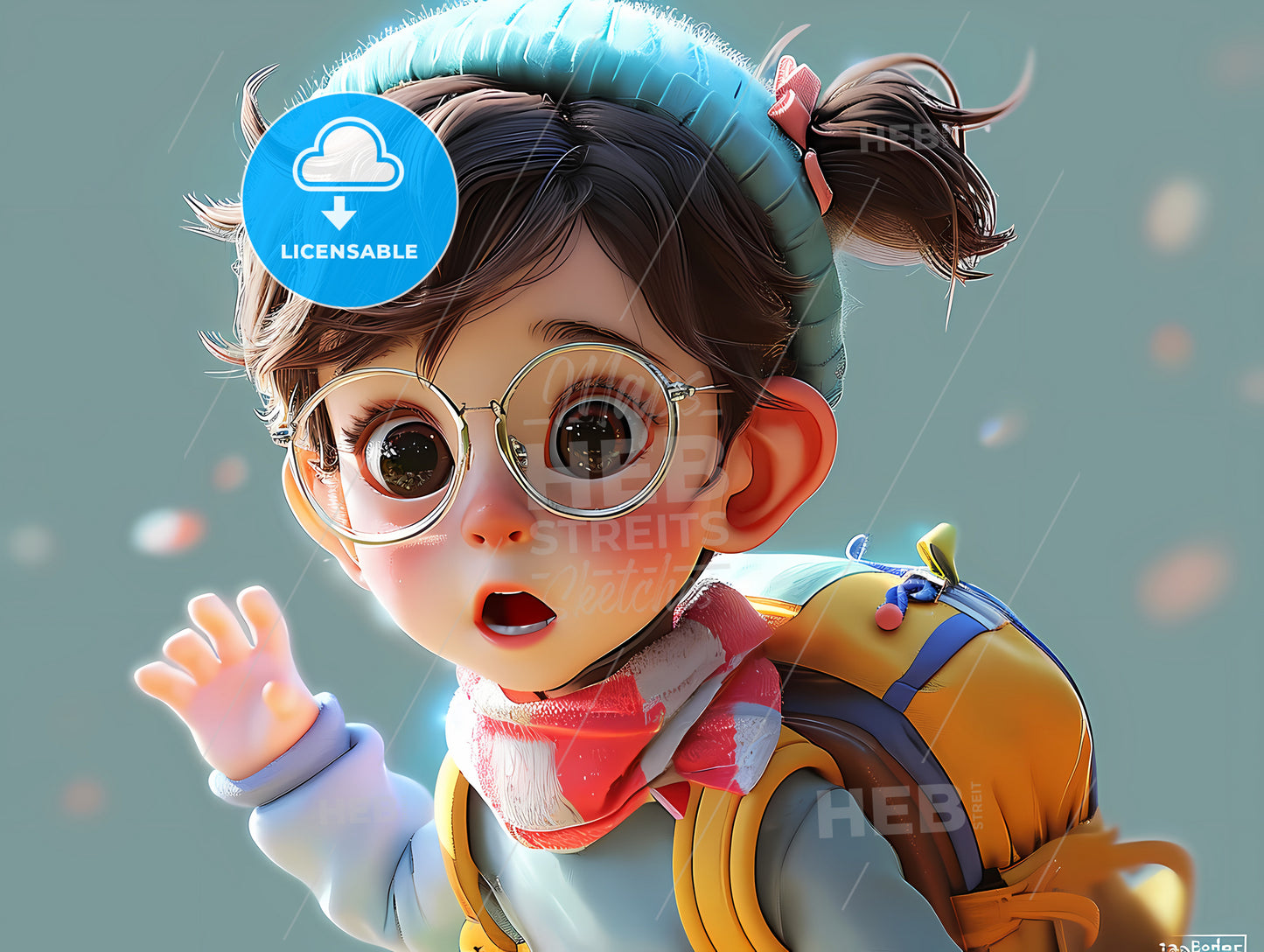 10-Year-Old Girl,White Background, A Cartoon Of A Girl Wearing Glasses