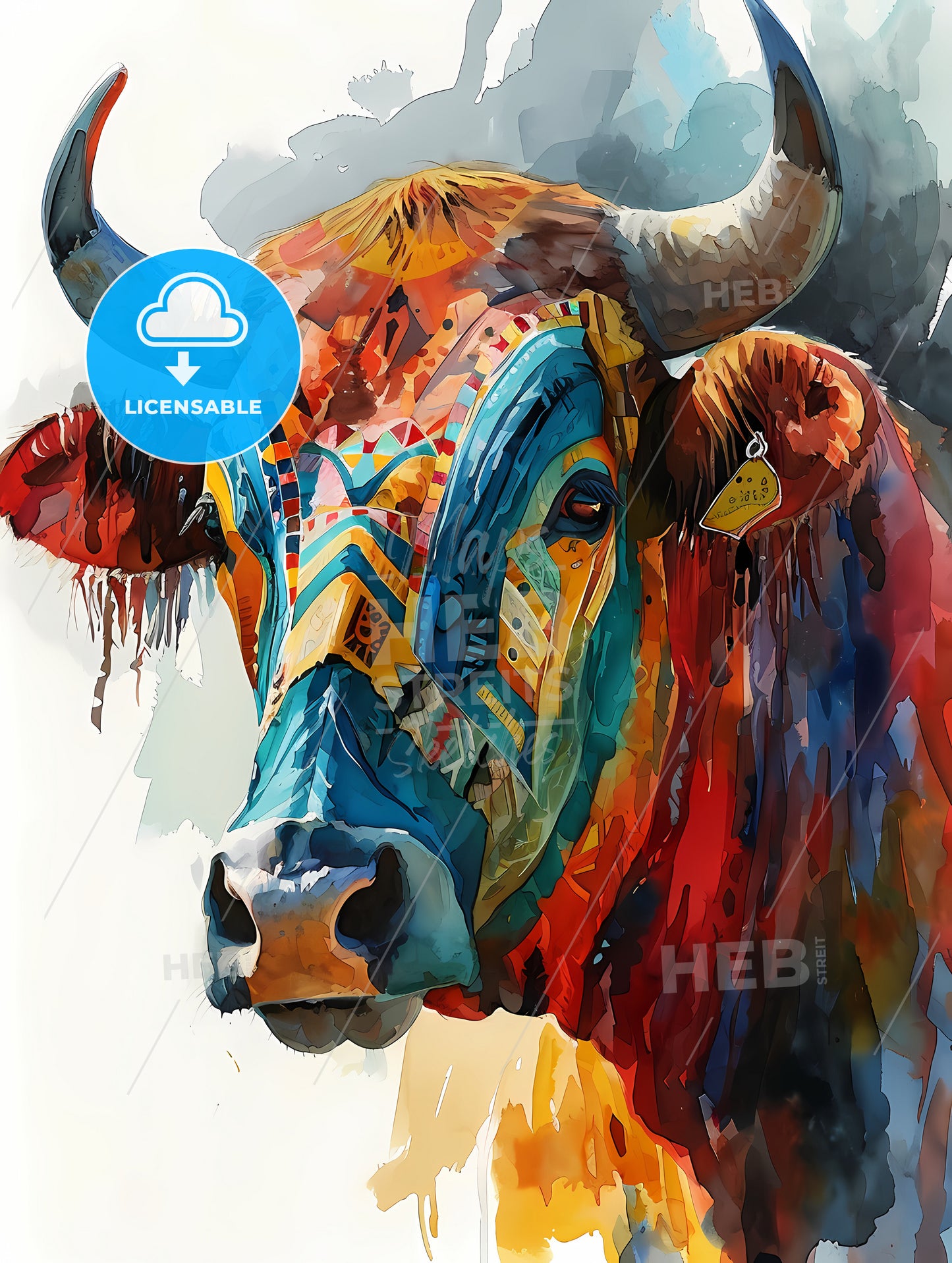 Native American Cow Skull, A Painting Of A Colorful Cow