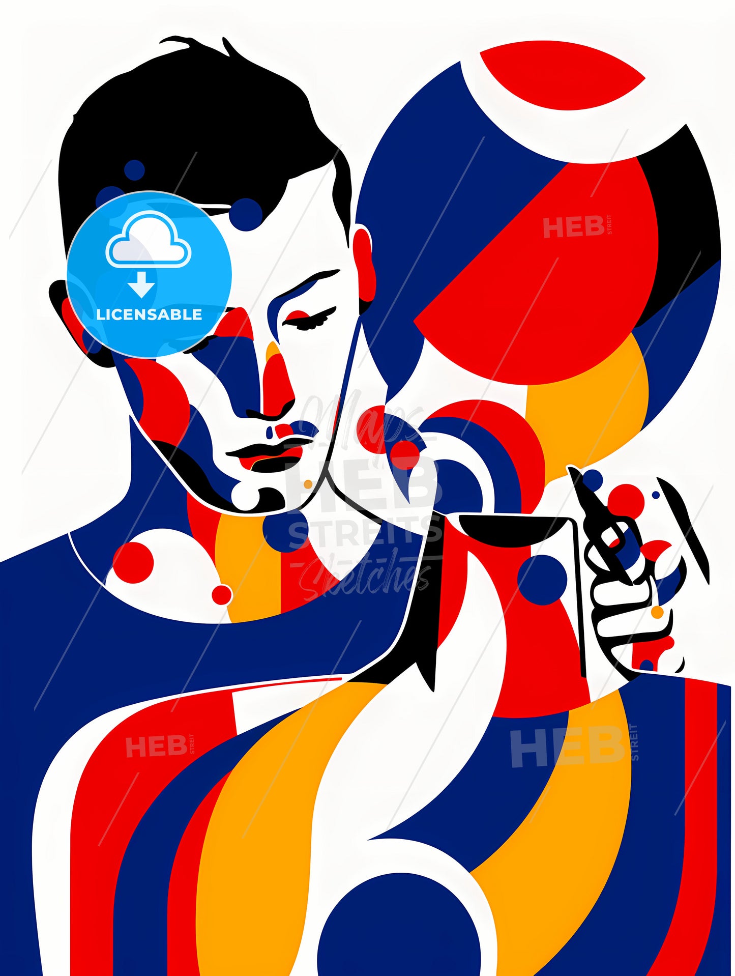 Minimalist Barber Art, A Man With A Pen In His Hand