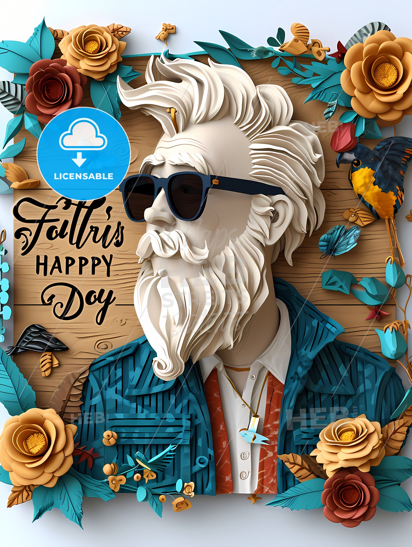 Happy Father's Day Greeting Card, A Man With A Beard And Sunglasses