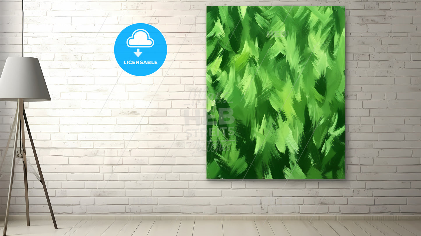 Abstract In Green Forest, A Painting On A Wall