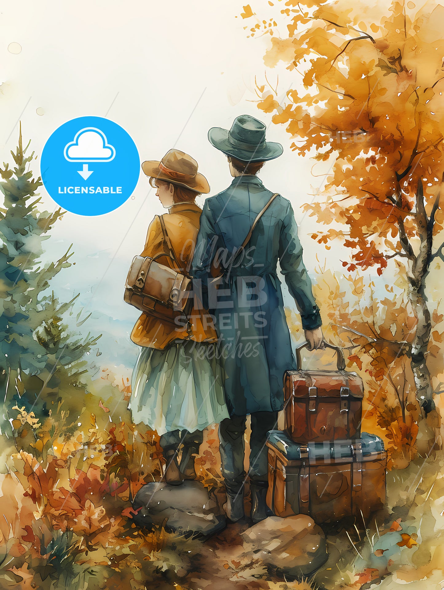 Travelers For The Tshirt, A Man And Woman With Luggage