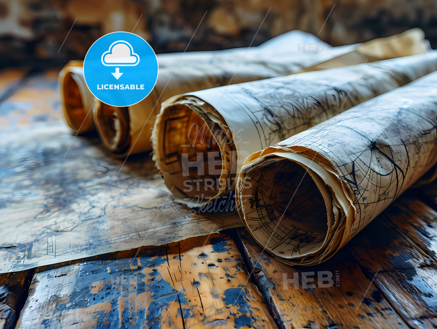 Award Winning Ad For Blueprints, A Group Of Rolled Up Maps On A Table