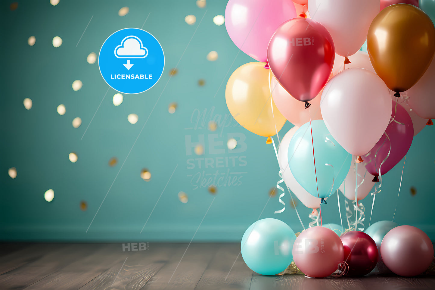 Happy Birthday Background, A Group Of Balloons On A Wood Floor