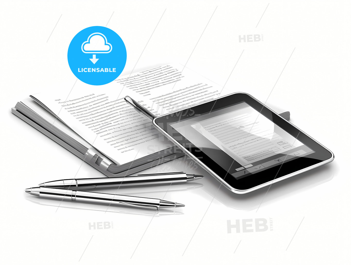 Pencil Sketch Of A Cell Phone Tablet, A Tablet And Pen Next To A Book