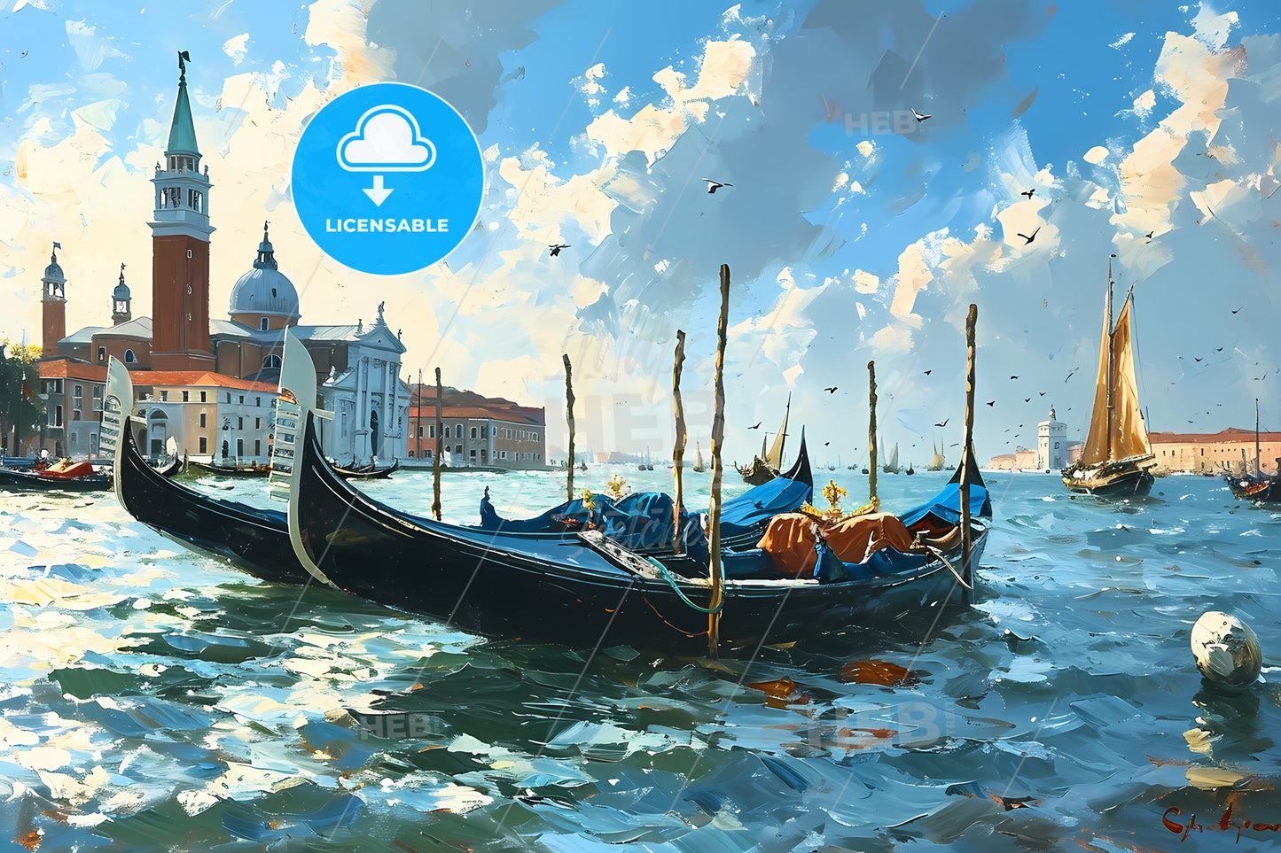 Amazing Venice, Gondolas In The Water With A Building In The Background