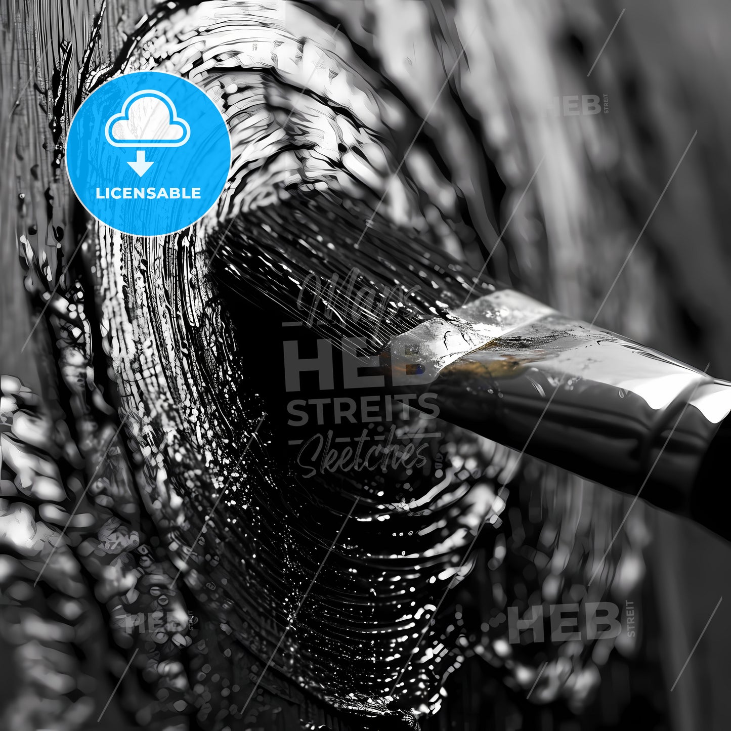 Black And White Abstract Brush Painting, A Close Up Of A Paintbrush