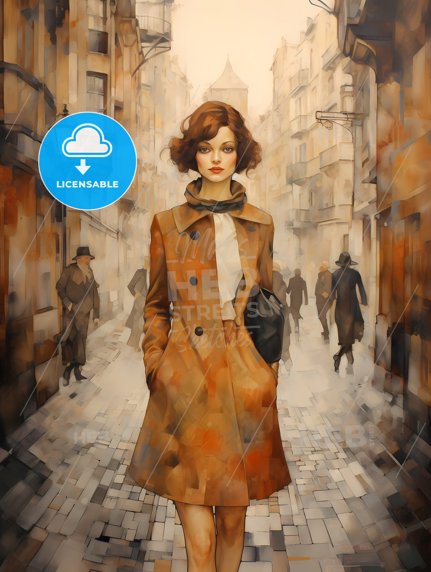 Art Deco Noveaux, A Woman In A Coat