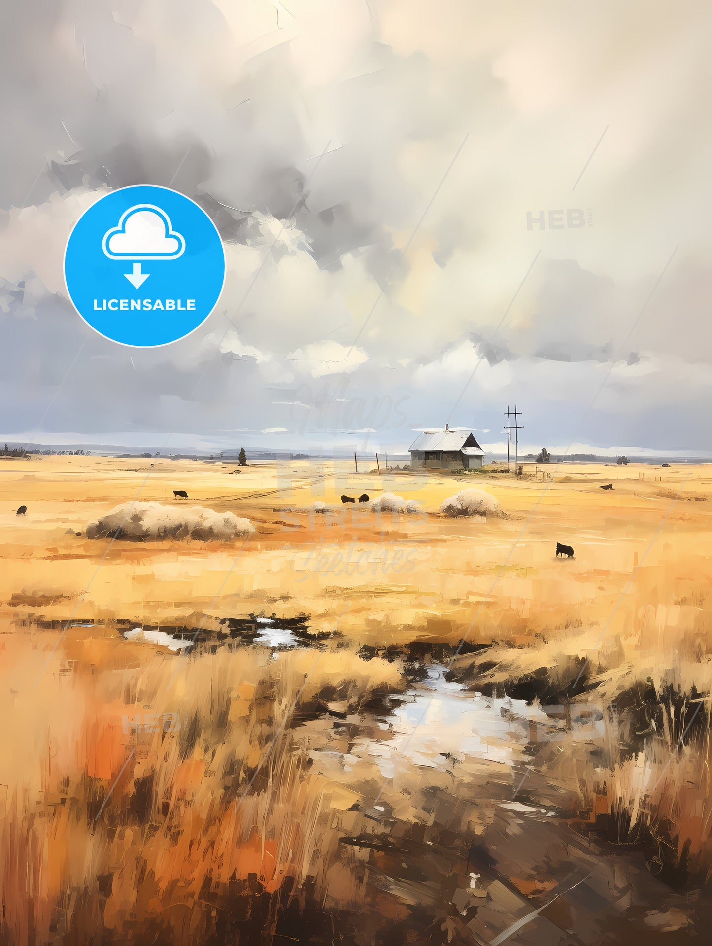 Farm On The Plains Of Obscurity, A Field With Cows And A House