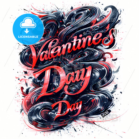 Valentines Day, A Black And Red Text With Red And Black Smoke
