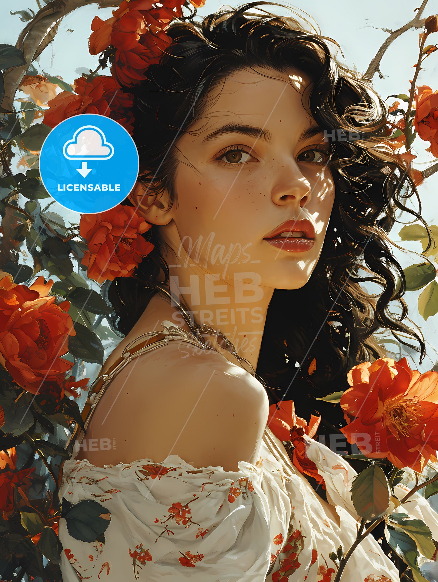 Lady Of The Garden, A Woman With Flowers In Her Hair