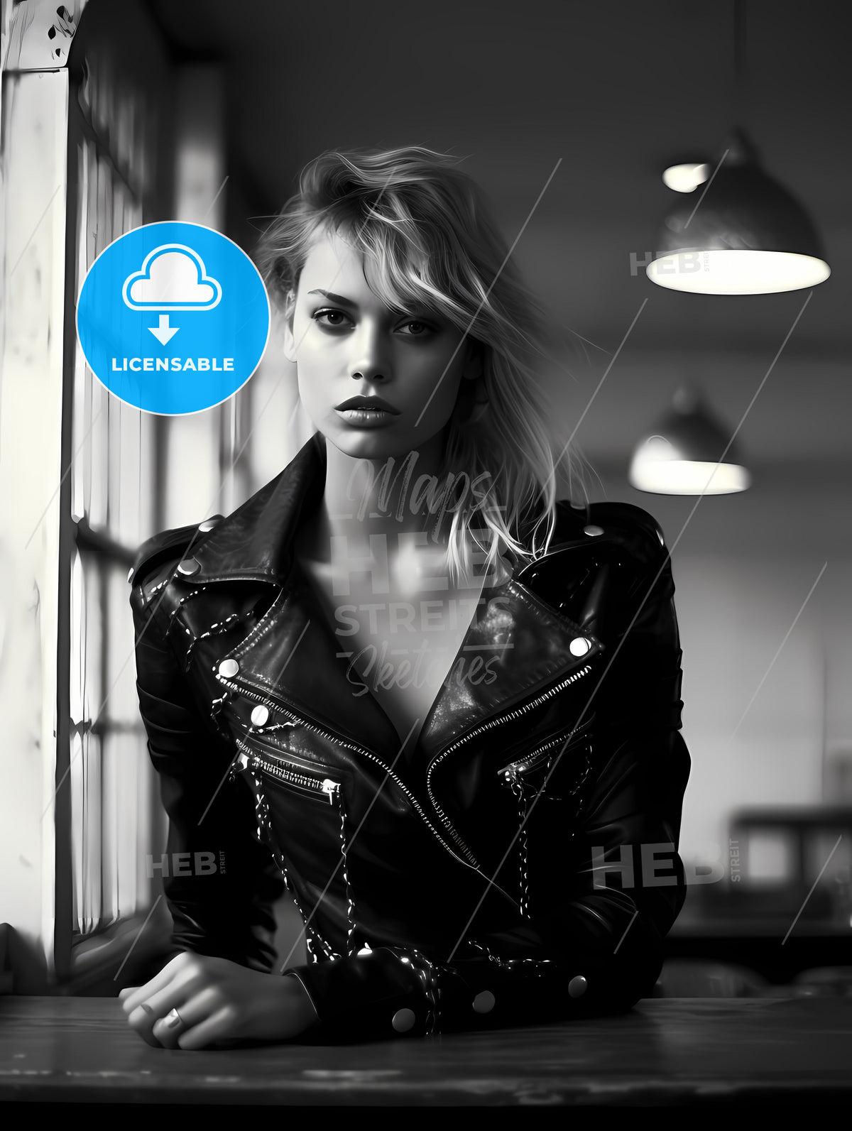 Leather Goddess In A Trendy Kitchen, A Woman In A Leather Jacket