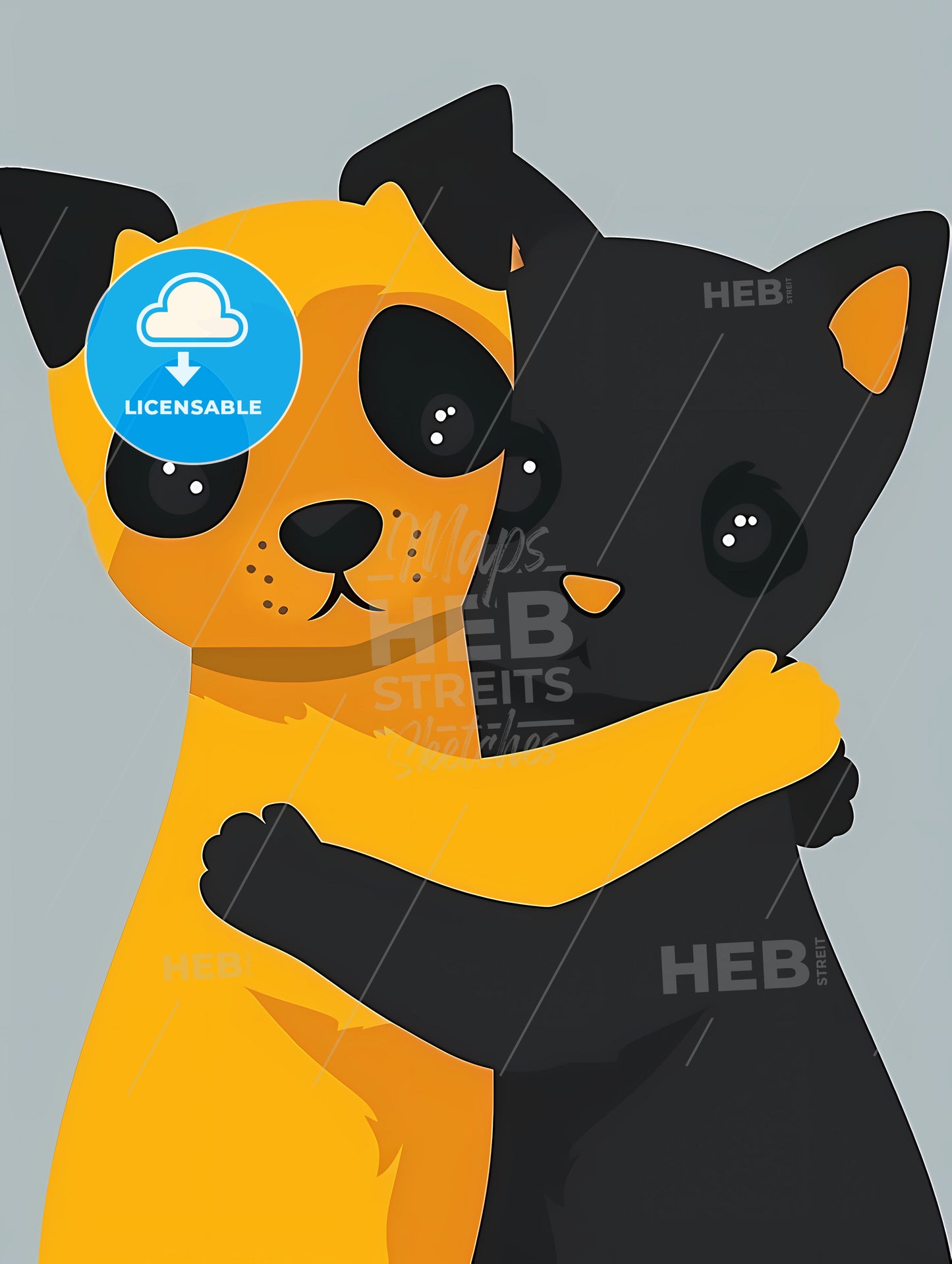 Two Dogs Holding Each Other, A Yellow And Black Cat Hugging