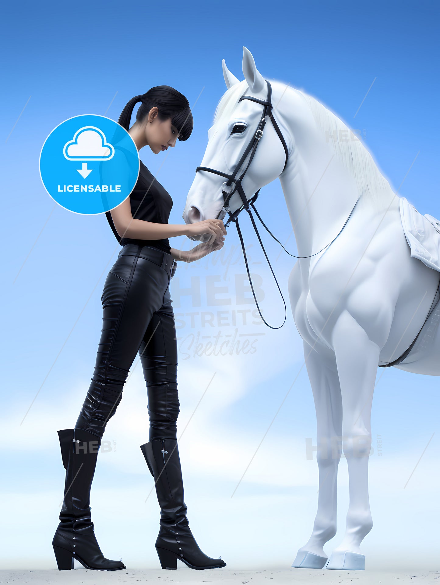 A Woman In Black Stiletto Boots, A Woman Standing Next To A White Horse