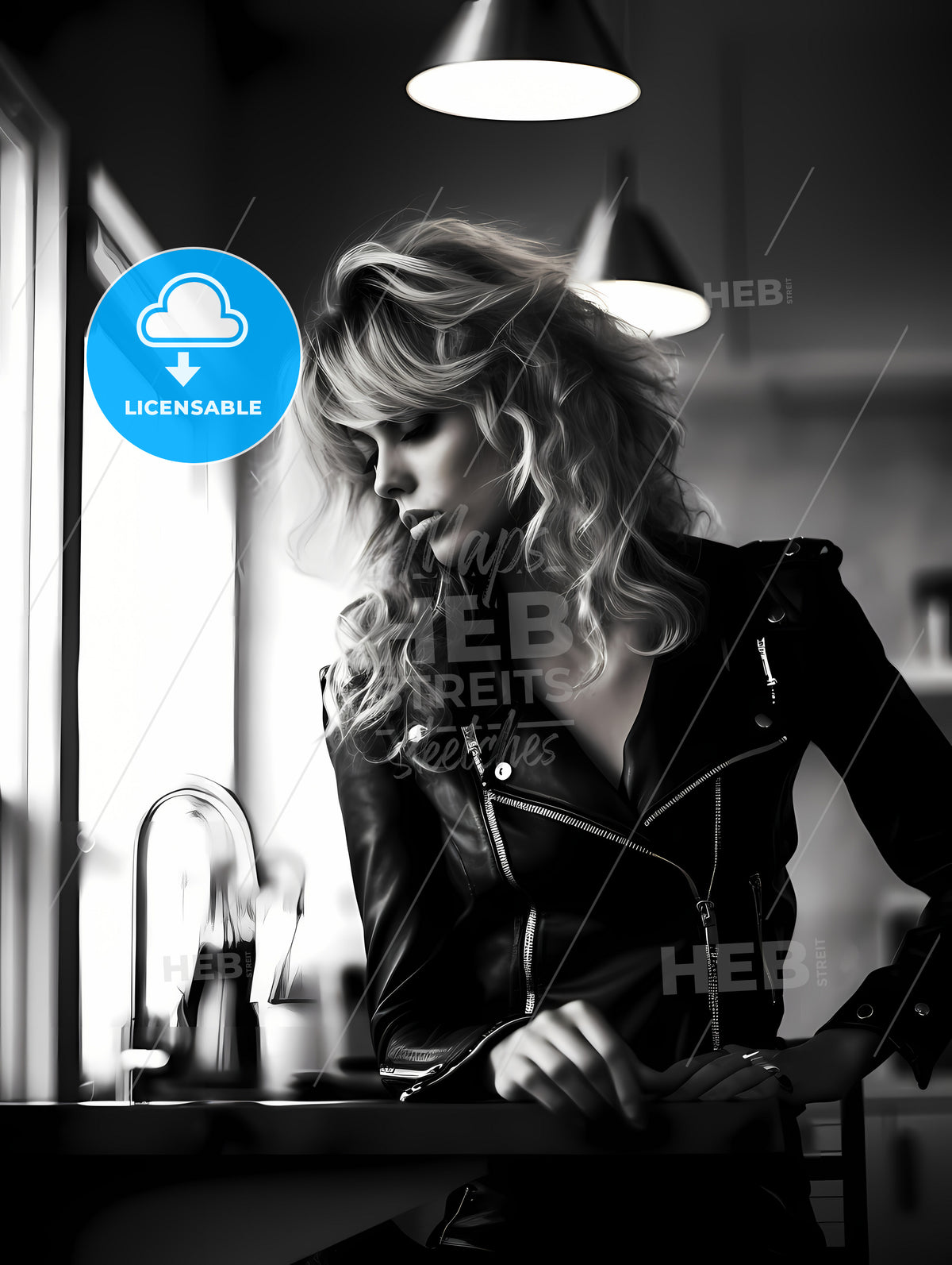Leather Goddess In A Trendy Kitchen, A Woman In A Leather Jacket