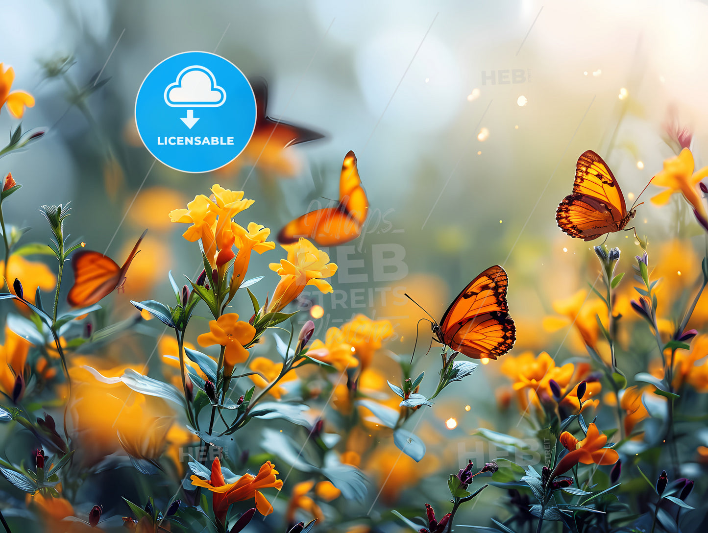 Cheerful Buoyant Spring Summer, Butterflies On A Flower