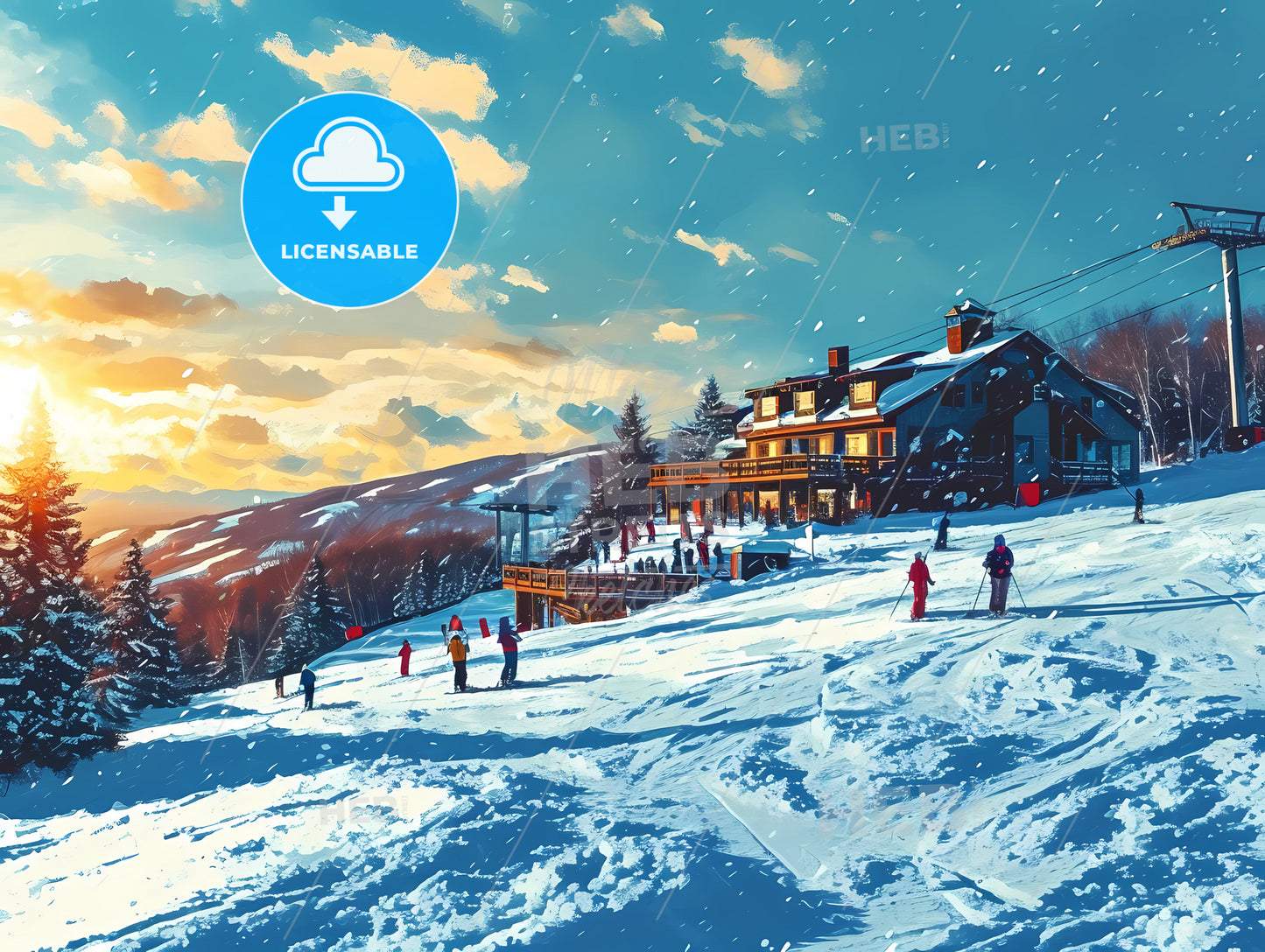 With People Skiing, A Group Of People Skiing On A Snowy Mountain